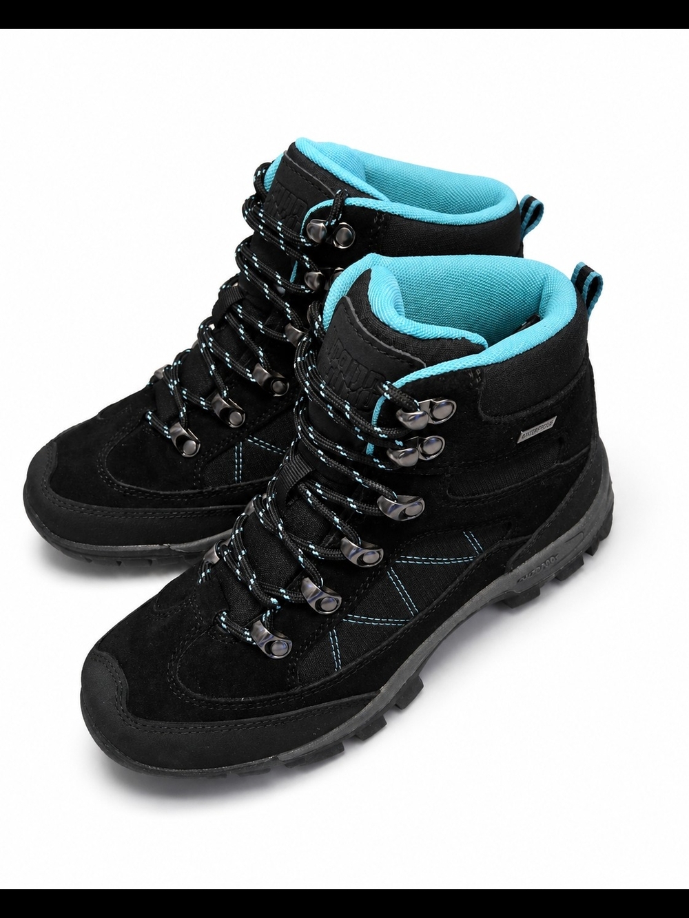 Women's Black Lace-Up Hiking Boots with Teal Lining